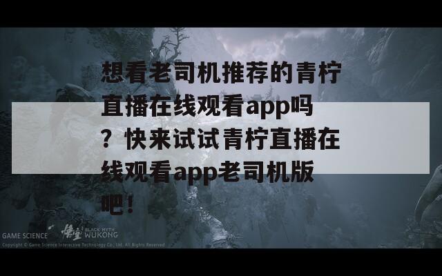 想看老司机推荐的青柠直播在线观看app吗？快来试试青柠直播在线观看app老司机版吧！